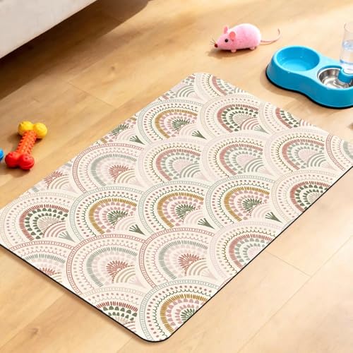 Dog Food Mat for Pet Cat Food Mat, Boho Absorbent Quick Dry Dog Bowl Mats for Food and Water, Non-Slip Cat Pet Feeding Mats for Floor Placemats 12"x20" - color: Boho-2, size: 20"L x 20"W