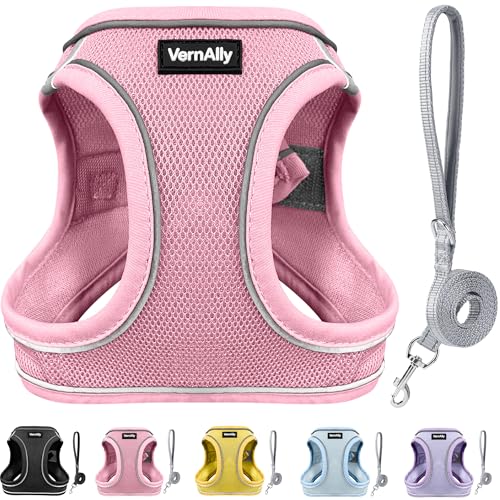Sparkly Dog Harness Small Sized and Leash Set for Small Dogs Cats,Pink XXS Puppy Harness, Step in Soft Dog Reflective Vest, Breathable Mesh Pet Harness. (Pink, XXS) - color: Pink, size: XXS