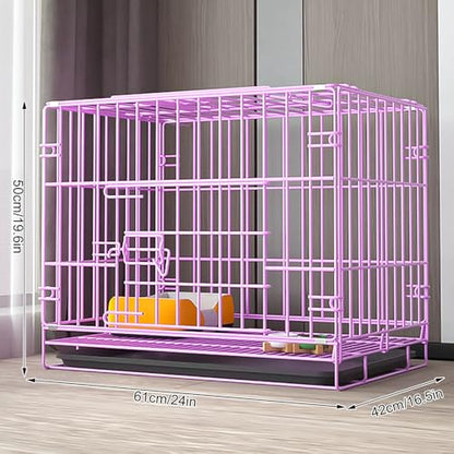 Puppy Crate, Animal cage, pet Playpen, Metal Wire Folding Dog Cage with Removable Tray, Travel Indoor and Outdoor Puppy Playpen, Easy to Carry(Purple,61 * 42 * 50cm)
