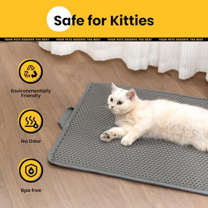 Cat Litter Mat New Size 23.6"x14.6" for Small Spaces, Upgrade Super Waterproof Back Layer Litter Box Mat, Non Slip, Durable, Soft on Paws Kitty Trapping Matt, Gray - color: Gray