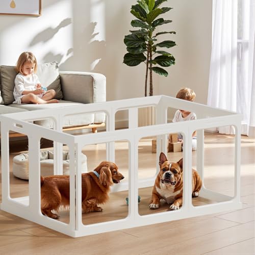 Clear Acrylic Dog Playpen - 50 x 33.4 Inch, 24" H 10 Planes Transparent Dog Fence Indoor, Sturdy Pet Pen for Puppy/Small Dog/Rabbit/Pig, Easy Assemble & Cleaning Plastic Whelping Box Enclosure, White - color: White
