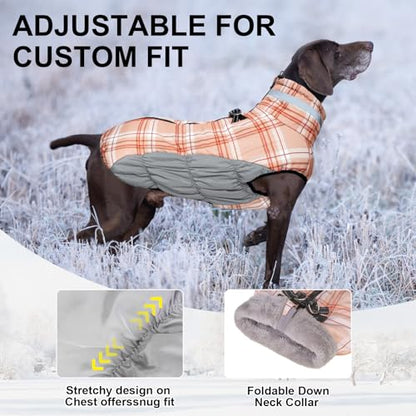 BEAUTYZOO Dog Winter Coat with Harness Built in, Reflective Plaid Puffer Vest Waterproof for X-Small Dogs, Fleece Warm Puppy Zipped Jacket with D Ring, Pet Cold Weather Sweater Clothes, Brown XS - color: Brown, size: X-Small