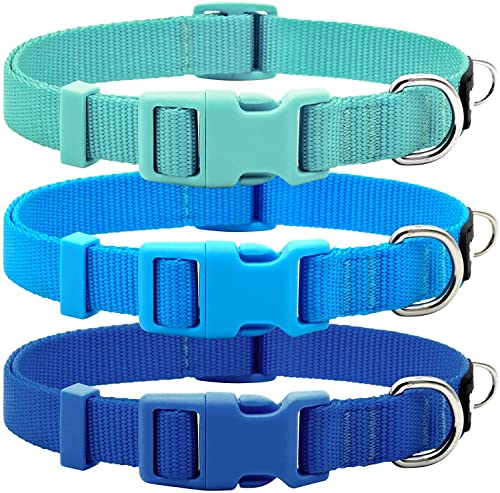 3 Pack Dog Collars Comfortable and Adjustable Nylon Dog Collars for Puppy Small Dogs, XS (8-12inch)，Green, Blue and Royal Blue - color: 1#3 Pack (Blue), size: X-Small (Neck: 8"-12")