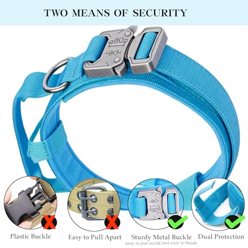Tactical Dog Collar Adjustable Military Nylon Dog Collar with Control Handle and Heavy Duty Metal Buckle for Medium and Large Dogs (Blue,S) - color: Blue, size: Small (Pack of 1)