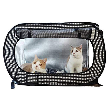 Necoichi Stress-Free Enclosure Cat Travel Carrier Cage 31.8" L x 20.0" W x 20.0" H Collapsible Gray White Stripes | Pop up Kannel, Crates - style: Cage