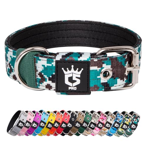 TSPRO Tactical Dog Collar 1.25 Inch Wide Thick Dog Collars with Heavy Duty Metal Buckle, Durable, Strong, Adjustable for Small Dogs (Camo Cyan S) - color: Camo Cyan, size: S-for neck size (adjustable 12.6"-15.8")