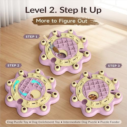 Dog Puzzle Toy, Large Size, 3 Levels of Step-by-Step Challenge Beginner to Advanced Slow Feeder & Mental Stimulation for Smart Dogs Enrichment Puppy Pink Toys - color: Pink