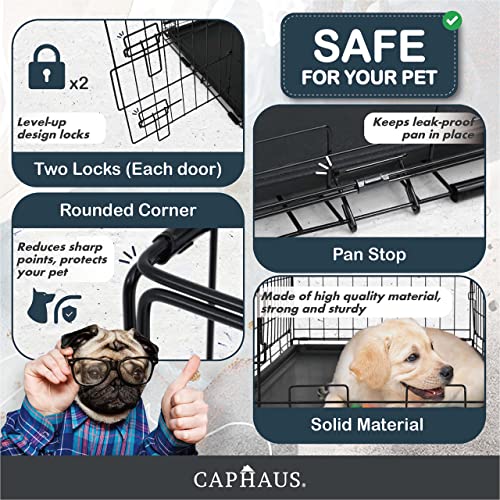 CAPHAUS Foldable Dog Crate Wire Metal Dog Kennel w/Divider Panel, Leak-Proof Pan & Protecting Feet, Single & Double Door, Small, Medium & Large Dog Crate Indoor Wire Dog Cage, 30” w/Classic Lock - size: 30.0"L x 18.9"W x 20.9"H