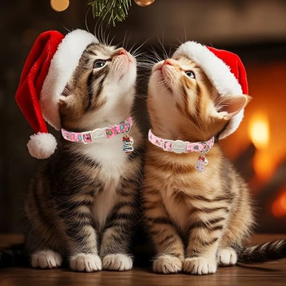 2 Pack Christmas Cat Collars - Breakaway Cat Collar with Bell, Pink and Green Christmas Tree Pendant, Winter Adjustable Kitten Collars for Girl Boy Cats, Cozy Christmas - color: Cozy Christmas