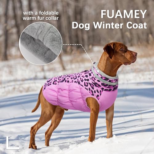 FUAMEY Dog Coat for Small Dogs,Waterproof Dog Winter Jacket with Harness Built in Puppy Cold Weather Coats Reflective Pet Vest with Zipper Warm Fleece Dogs Snowsuit Windproof Pink Leopard XS - color: Pink Leopard, size: XS(chest:14in)