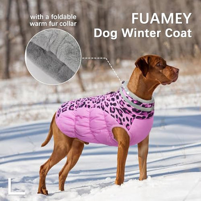 FUAMEY Dog Coat for Small Dogs,Waterproof Dog Winter Jacket with Harness Built in Puppy Cold Weather Coats Reflective Pet Vest with Zipper Warm Fleece Dogs Snowsuit Windproof Pink Leopard XS - color: Pink Leopard, size: XS(chest:14in)
