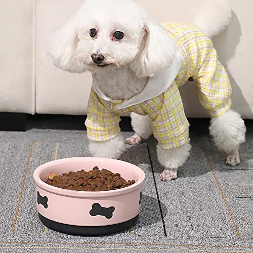 Sweejar Ceramic Dog Bowls with Bone Pattern, Dog Food Dish for Small Dogs, Porcelain Pet Bowl for Water 16 Fl Oz (Pink) - color: Pink, style: Bone Pattern,5.5"x 2.2"(16 Fl Oz)
