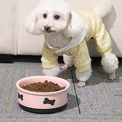 Sweejar Ceramic Dog Bowls with Bone Pattern, Dog Food Dish for Small Dogs, Porcelain Pet Bowl for Water 16 Fl Oz (Pink) - color: Pink, style: Bone Pattern,5.5"x 2.2"(16 Fl Oz)
