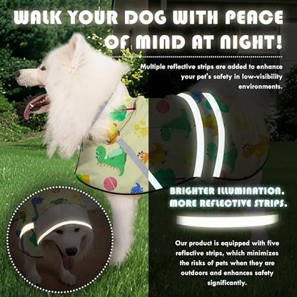 Dog Raincoat, Adjustable Rain Jacket with Hooded Double Layer for Large Medium Small Dogs Puppies, Lightweight Waterproof Rain Coat Poncho with Reflective Stripe Dinosaurs Yellow,S - color: Dino Yellow, size: Small