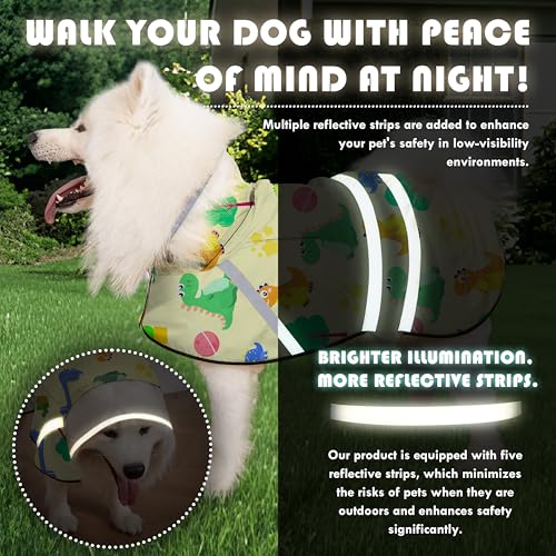 Dog Raincoat, Adjustable Rain Jacket with Hooded Double Layer for Large Medium Small Dogs Puppies, Lightweight Waterproof Rain Coat Poncho with Reflective Stripe Dinosaurs Yellow,XXL - color: Dino Yellow, size: XX-Large