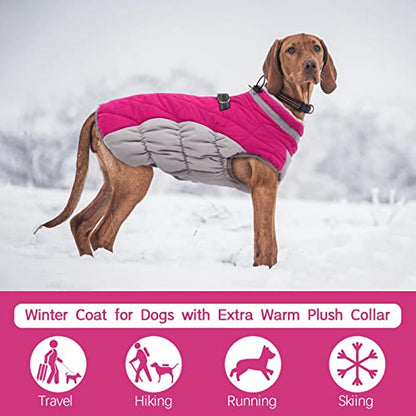 FUAMEY Dog Coat for Small Dogs,Waterproof Dog Winter Jacket with Harness Built in Puppy Cold Weather Coats Reflective Pet Vest with Zipper Warm Fleece Dogs Snowsuit Windproof Pink XS - color: Rose Red, size: XS(chest:14in)