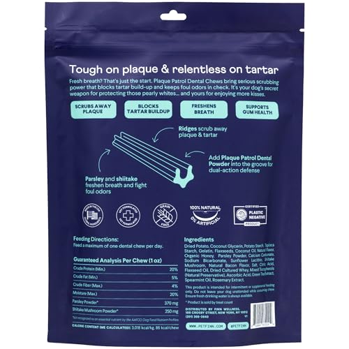 Finn Plaque Patrol Dental Chews | Triple-Action Defense Against Plaque, Tartar, and Bad Breath | for Medium/Large Dogs, 25+ lbs