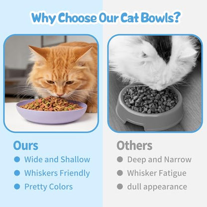 [8 Pack] Cat Dishes Whisker Friendly, Shallow Wide Cat Food and Water Bowl, Durable Wheat Straw Cat Bowls for Indoor Cats - color: light color