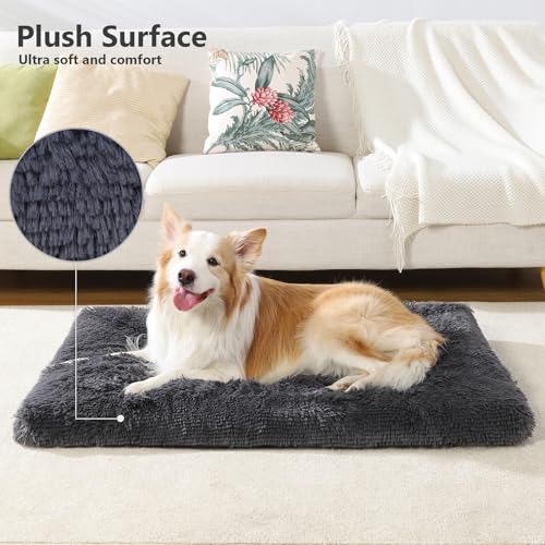 Vonabem Large Dog Bed XL, Washable Dogs Crate Pad 42 Inch, Plush Soft Pet Mats for Sleeping, Anti Slip Kennel Pads 41 * 27 inch Dark Grey - color: Dark Grey, size: 41.0"L x 27.0"W x 2.0"Th