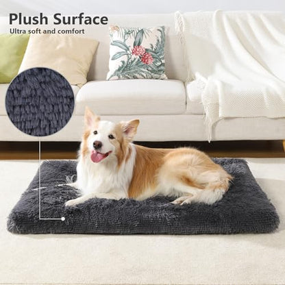 Vonabem Large Dog Bed XL, Washable Dogs Crate Pad 42 Inch, Plush Soft Pet Mats for Sleeping, Anti Slip Kennel Pads 41 * 27 inch Dark Grey - color: Dark Grey, size: 41.0"L x 27.0"W x 2.0"Th