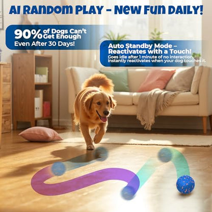 Fsitego Smart Interactive Dog Toy Ball – Automatic Moving, Bouncing & Rolling, 3 Modes, Chew-Proof E-TPU Shell, Waterproof, Rechargeable, for Medium and Large Dogs, Light Blue