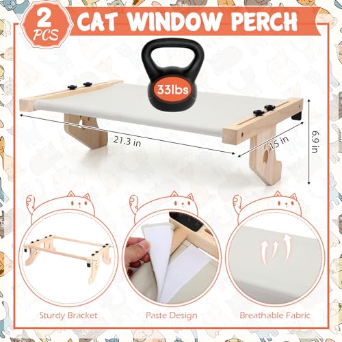Pinkunn 2 Set Cat Perch for Window Sill Cat Window Hammock Seat for Kittens and Pets Easy to Adjust & Assemble Pet Bed for Windowsill, Bedside, Drawer and Cabinet(Gray)