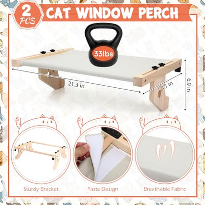 Pinkunn 2 Set Cat Perch for Window Sill Cat Window Hammock Seat for Kittens and Pets Easy to Adjust & Assemble Pet Bed for Windowsill, Bedside, Drawer and Cabinet(Gray)