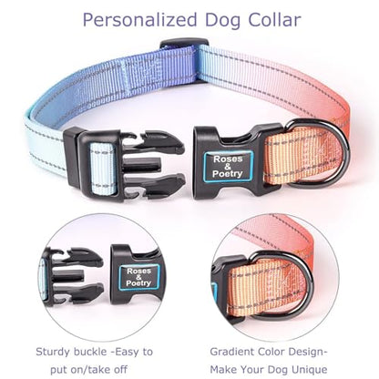 Roses&Poetry Reflective Dog Collar with Gradient Azure, Adjustable Durable Pet Collars for Small Medium Large Dogs (Azure-XS) - color: Azure, size: XS