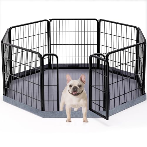 PETIME Dog Playpen,Metal Exercise Puppy Pen Heavy Duty Kennels Yard Fence Indoor/Outdoor 22" W x 24" H 8 Panels Dog Cage with Octagon Bottom Pad - size: 24"H, style: Playpen+Octagon Bottom