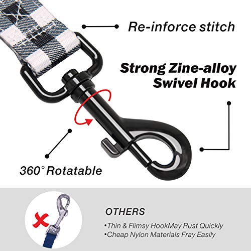 PoyPet 5 Feet Dog Leash - 2 Cushioned Handles - Functional Car Seat Belt (Grid, L) - color: Grid