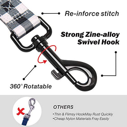 PoyPet 5 Feet Dog Leash - 2 Cushioned Handles - Functional Car Seat Belt (Grid, L) - color: Grid