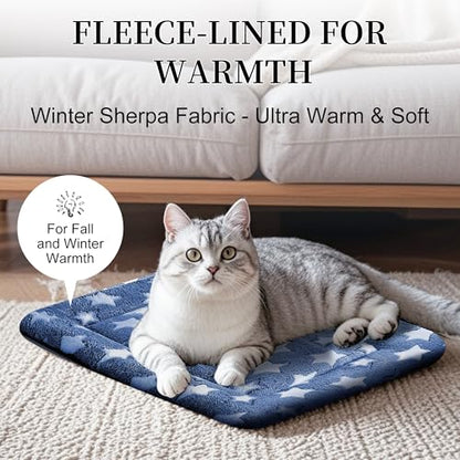 Dog Bed Mat, Reversible Crate Pad & Cute Dog Bed - Machine Washable Kennel Mat with Ultra Soft for Small Dogs & Cats - color: Dark Blue Stars, size: 18"L x 14"W x 1.5"Th