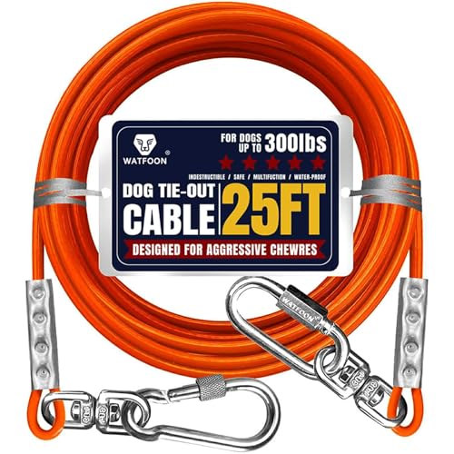 Tie Out Cable for Dogs Up to 300lbs,25ft Extra Strong 1000lbs Break Strength Tie-Out Tether Trolley Training Lead,Dog Run Cable for Yard Garden Park Camping Outside (Orange, 300lbs 25ft) - color: Orange, size: 25 ft