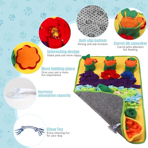 Snuffle Mat for Dogs Large Breed - 32'' X 20'' Washable Durable Sniff Mat for Slow Feeding Training, Enrichment Puzzle Toy for Mental Stimulation & Stress Relief - color: Blue-Yellow