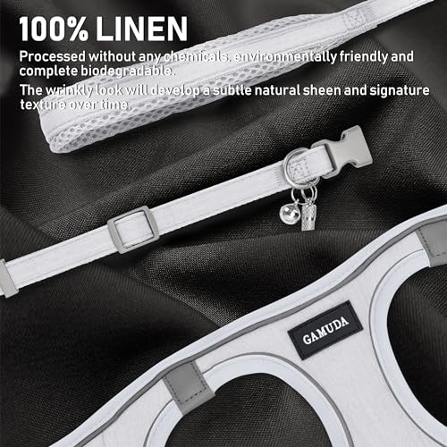 Small Pet Harness Collar and Leash Set, Step in No Chock No Pull Linen Fabric Soft Mesh Dog Vest Harnesses Reflective for Dogs Puppy Cats Kitten Rabbit (White, XXS) - color: White, size: XXS