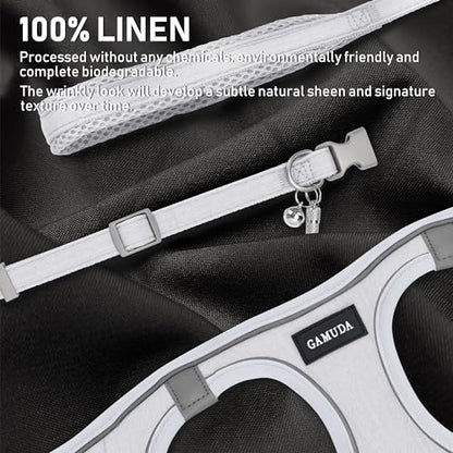 Small Pet Harness Collar and Leash Set, Step in No Chock No Pull Linen Fabric Soft Mesh Dog Vest Harnesses Reflective for Dogs Puppy Cats Kitten Rabbit (White, XS) - color: White, size: X-Small