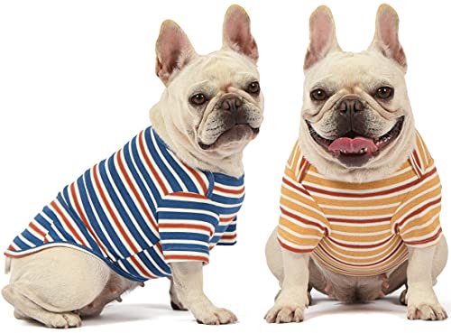 Dog Shirts Cotton Striped T-Shirt, Summer Pet Clothes for Small Dogs, 2-Pack Soft Puppy Apparel Cat Tee, Breathable Stretchy, Blue Yellow S - color: Multi-colored, size: Small