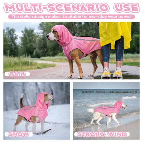 Dog Raincoat with Reflective Strip Hoodie, Waterproof Dog Raincoats, Adjustable Lightweight Hooded Poncho Dog Rain Jacket, Snowproof Windproof Clothes, Dog Raincoat for Large Dogs - color: Pink, size: L