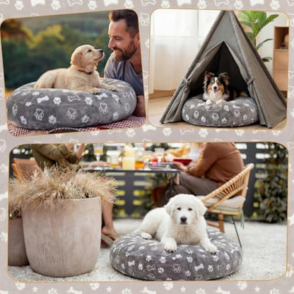 Oudain Washable Round Dog Bed Cover 30 x 30 x 10 Gray Paw Bone Prints Waterproof Dog Bed Cover Replacement for Round and Donut Dogs Beds Scratch Resistant Mattress Protector - size: 30" X 30" X 10", style: Gray Bone Paw Print