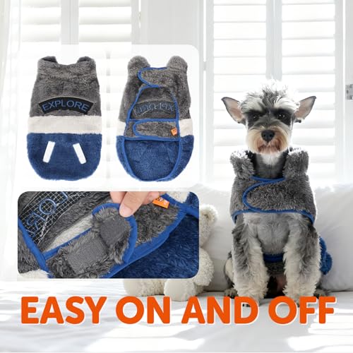 FOFOS Dog Winter Coat, Plush Dog Jacket with Leash Hole, Adjustable Warm Pet Snow Vest for Small Medium Dogs, Gray, XL - color: Gray, size: X-Large