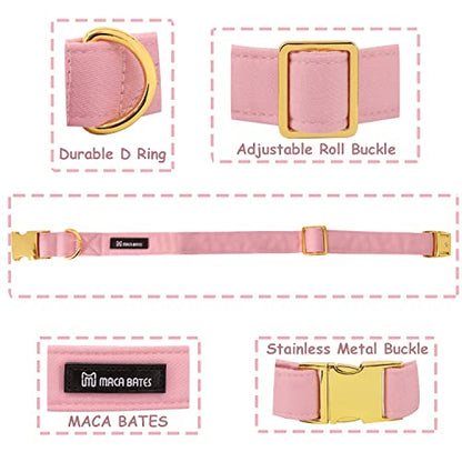 Maca Bates Dog Collar and Leash Set, Adjustable Solid Dog Collar and Leash for Small Medium Large Dog with Golden Metal Buckle - color: set-sakura, size: XS