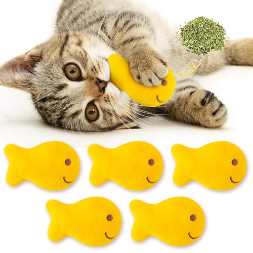 Goldfish Cracker Catnip Stuffed Toys for Cats- Pet Days 5Pcs Goldfish Organic Kittens Toys Funny Yellow Indoor Cats Chew Bite Teething Tools Kittens Birthday Gifts Interactive Pet Supplies - style: Goldfish Cracker