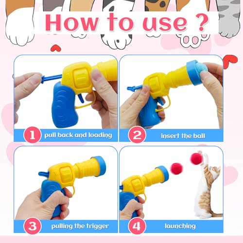 Jgalnim 100 Cat Pom Pom Balls &2 Cat Toy Launchers,Cat Toys Ball Launcher,Launch Ball Cat Fetch Toy,Interactive Cat Toy Balls for Kitty Gifts