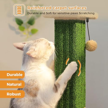 PAWZ Road Carpet Cat Scratching Post 32” Tall Scratching Post for Indoor Cats Adults Ultimate Scratch Post with Carpet, Large Base and Removable Dangling Ball- Green - color: Green