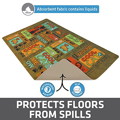 Drymate Cat Bowl Placemat, Pet Food Feeding Mat - Absorbent Fabric, Waterproof Backing, Slip-Resistant - Machine Washable/Durable (USA Made) (12” x 20”) (Cool Cat Brown) - color: Cool Cat Brown, size: Small (12" x 20")