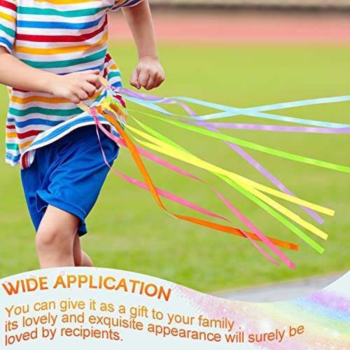 Sumind 6 Pcs Rainbow Ribbon Hand Kites Wands for Kids Dancer Streamer String Toy Thrown Waldorf Wand with Wooden Ring Wand Learning Educational(Fresh Colors) - style: Fresh Colors