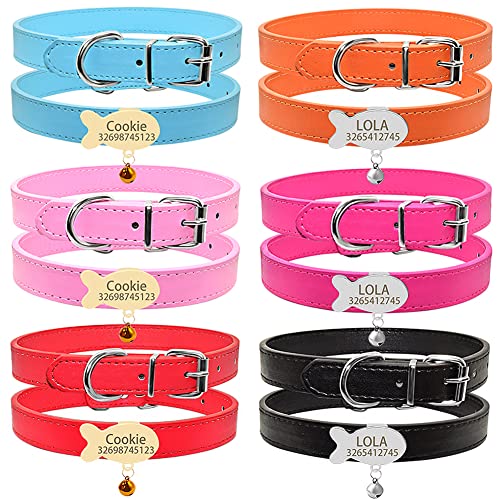 Personalized Soft PU Leather Cat Collar with Nameplate,Custom Engraving Name & Phone Fish Shaped Slidable ID Tag Cat Collar with Bell,Cat Neck Strap for Kitty