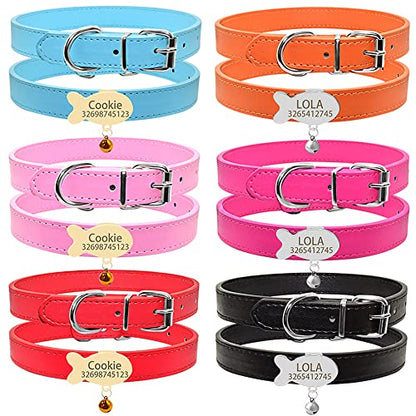 Personalized Soft PU Leather Cat Collar with Nameplate,Custom Engraving Name & Phone Fish Shaped Slidable ID Tag Cat Collar with Bell,Cat Neck Strap for Kitty