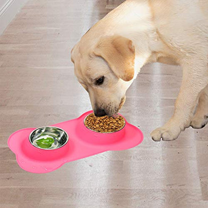 Dog Food Bowls Stainless Steel Pet Food Bowls & Dog Water Bowls, Dog Bowls Silicone Mat No Spill Non-Skid Feeding Bowls for Small Size Dog Puppy Cat Food Dish, Pink, 3 Cup/24oz, Set of 2 Bowls - color: Pink, size: 3 Cup/27 oz each