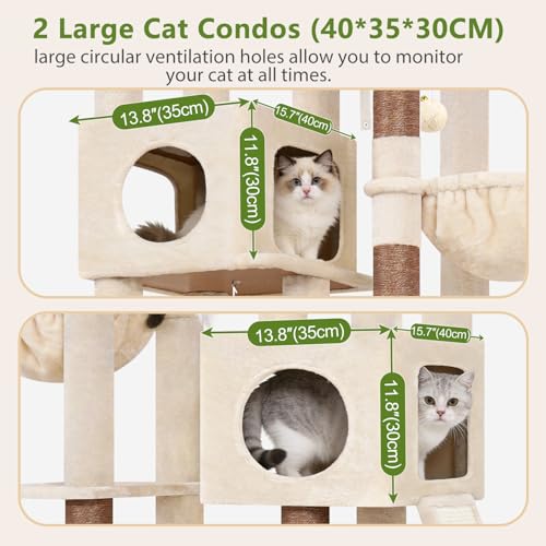 Globlazer 72in Heavy Duty Cat Tree Tower for Large Adult Cats, Multi-Level Cat Condo Stand with 2 Cozy Baskets & 6 Sisal Scratching Posts, S72E, Beige - color: Beige
